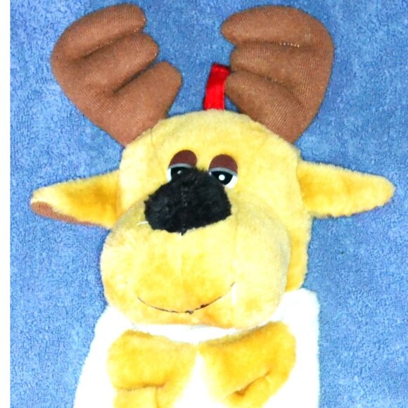 Plush Reindeer Christmas Stocking Red White Holiday Decor Festive Accent - Picture 3 of 3